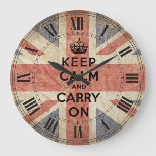 Keep Calm and Carry On with UK  Flag Large Clock