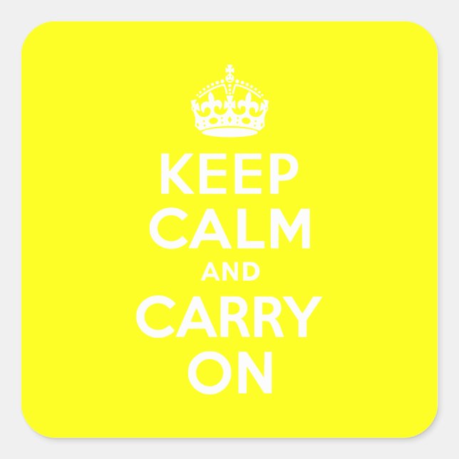 Keep Calm and Carry On Yellow Square Sticker (Front)