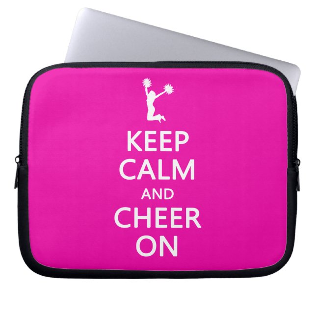 Keep Calm and Cheer On, Cheerleader Pink Laptop Sleeve (Front)