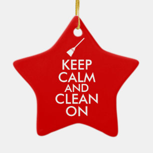 Keep Calm and Clean On Broom Custom Ceramic Tree Decoration