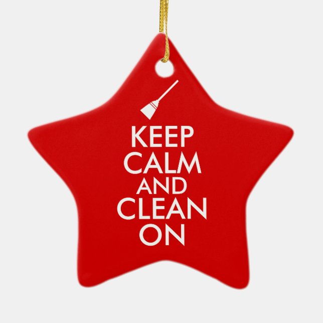 Keep Calm and Clean On Broom Custom Ceramic Tree Decoration (Back)