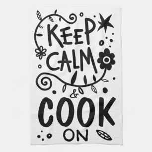 Keep Calm and Cook On Quote Typography Tea Towel