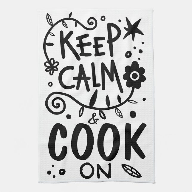 Keep Calm and Cook On Quote Typography Tea Towel (Vertical)