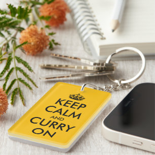 Keep calm and curry on funny yellow keychain gift