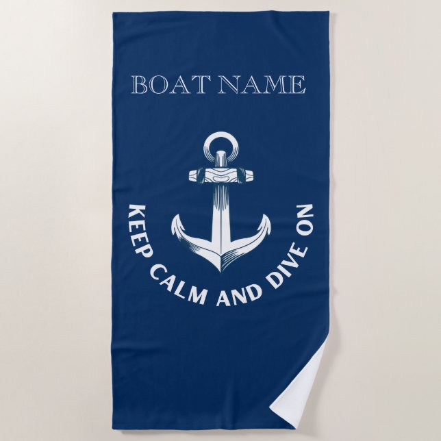 Keep Calm And Dive On,Anchor Navy Blue  Beach Towel (Front)
