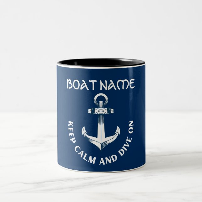 Keep Calm And Dive On,Anchor Navy Blue  Two-Tone Coffee Mug (Center)