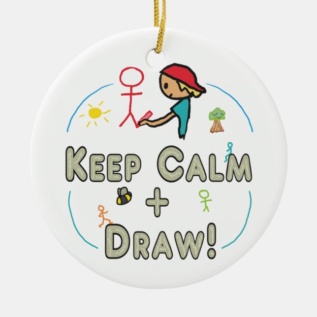 Keep Calm and Draw Ceramic Tree Decoration (Front)