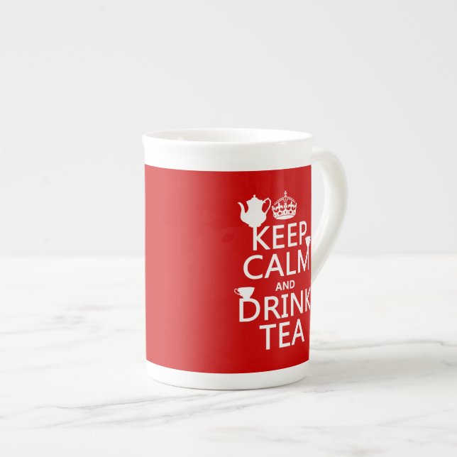 Keep Calm and Drink Tea - All Colours Bone China Mug (Front Right)