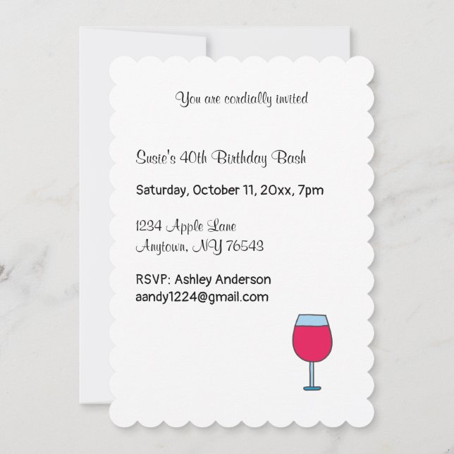 Keep Calm and Drink Wine Birthday Invitation (Back)