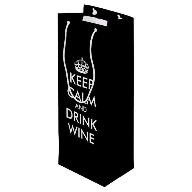 Keep calm and drink wine funny black gift bag (Back Angled)
