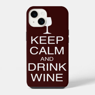 Keep Calm and Drink Wine Funny Dark Red iPhone 14 Case