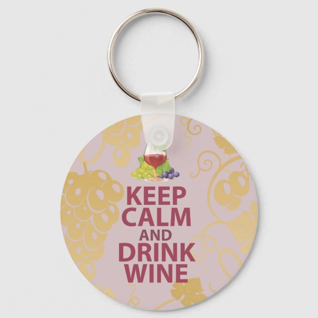 Keep Calm and Drink Wine Gift Unique Art Design Key Ring (Front)