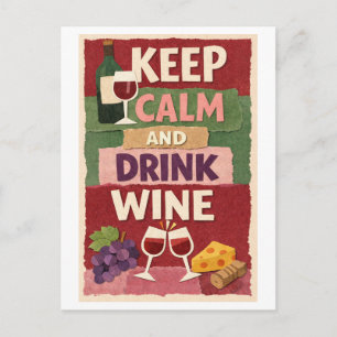 "Keep Calm and Drink Wine" Postcard