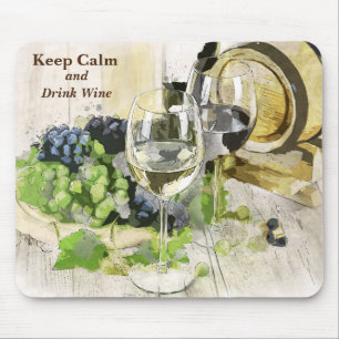Keep Calm and Drink Wine Rustic Scene Mouse Mat