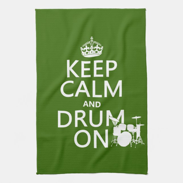 Keep Calm and Drum On (any background colour) Tea Towel (Vertical)