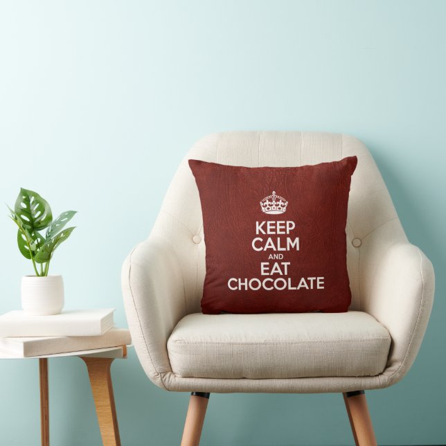 Keep Calm and Eat Chocolate, Red Leather, Crown Cushion (Chair)