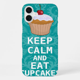 KEEP CALM AND Eat Cupcakes change teal any colour iPhone 16 Plus Case
