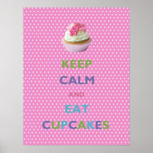 Keep Calm and Eat Cupcakes Pink Polka Dots Poster