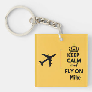 Keep Calm and Fly on & Aeroplane,Custom Funny Key Ring