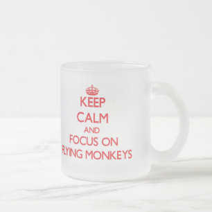 Keep Calm and focus on Flying Monkeys Frosted Glass Coffee Mug