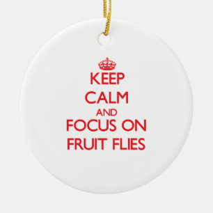 Keep Calm and focus on Fruit Flies Ceramic Tree Decoration