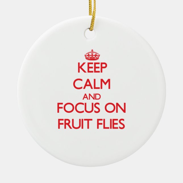 Keep Calm and focus on Fruit Flies Ceramic Tree Decoration (Front)