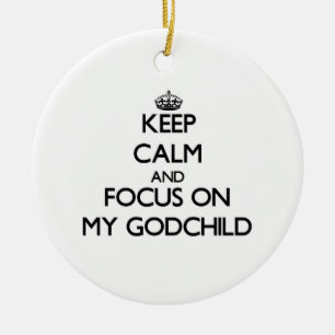 Keep Calm and focus on My Godchild Ceramic Tree Decoration