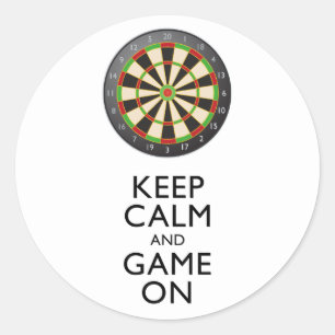 KEEP CALM AND GAME ON - Dart Board Classic Round Sticker