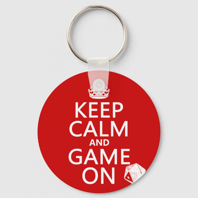 Keep Calm and Game On - dice - all colours Key Ring (Front)