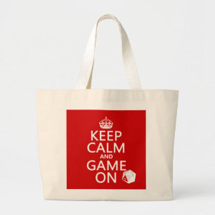Keep Calm and Game On - dice - all colours Large Tote Bag
