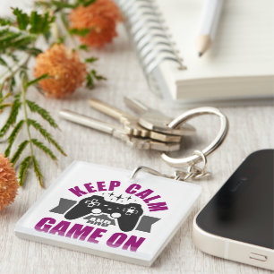 Keep calm and game on gaming key ring