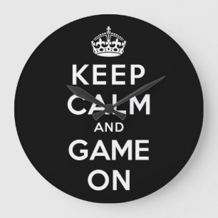 Keep Calm and Game On Large Clock