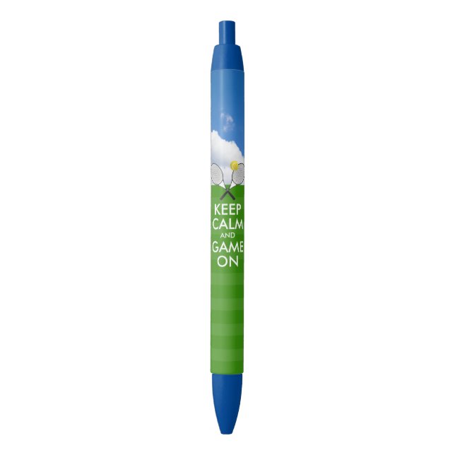 KEEP CALM AND GAME ON TENNIS - personalised text Blue Ink Pen (Front Vertical)