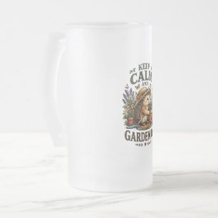 Keep Calm and Garden On - Cute Hedgehog Gardener Frosted Glass Beer Mug