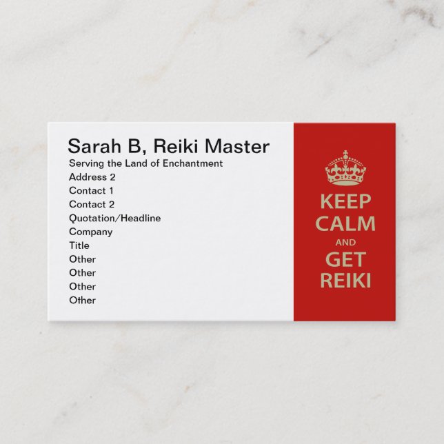 Keep Calm and Get Reiki Appointment Card (Front)