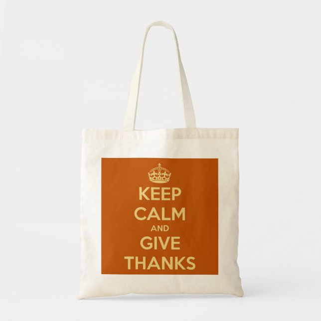Keep Calm and Give Thanks Harvest Pumpkin Tote Bag (Front)