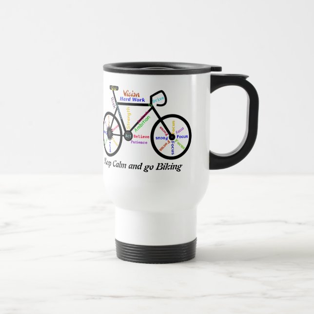 Keep Calm and go Biking, with Motivational Words Travel Mug (Right)