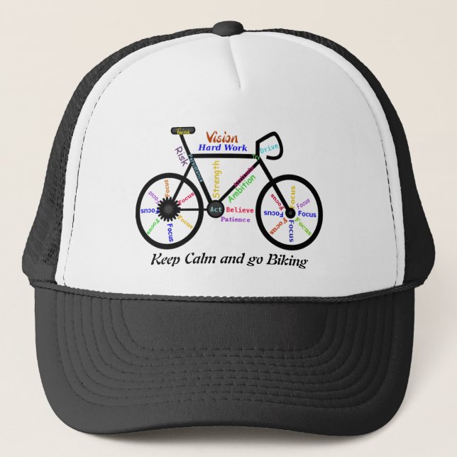 Keep Calm and go Biking, with Motivational Words Trucker Hat (Front)