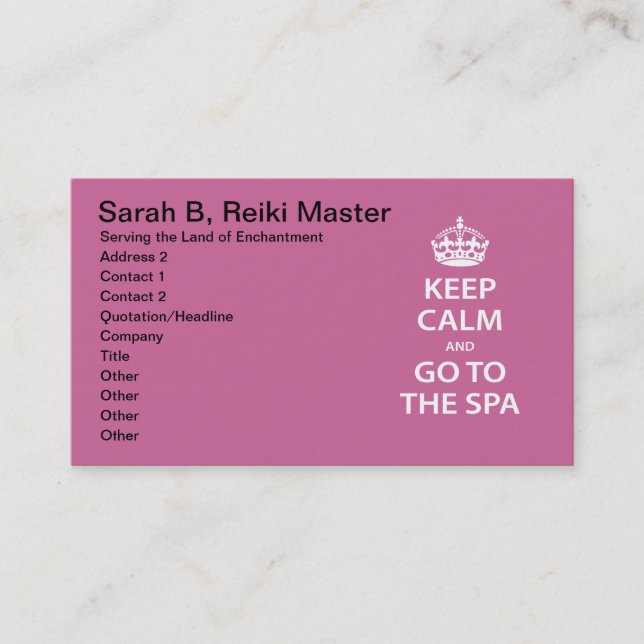 Keep Calm and Go To the Spa Appointment Card (Front)