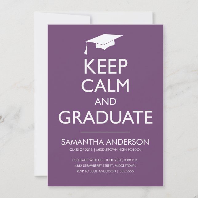 Keep Calm and Graduate Invitation - Purple (Front)