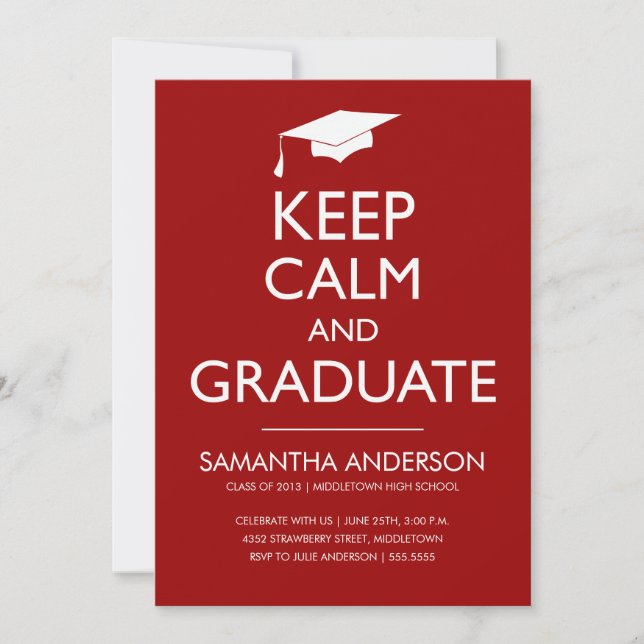 Keep Calm and Graduate Invitation - Red (Front)