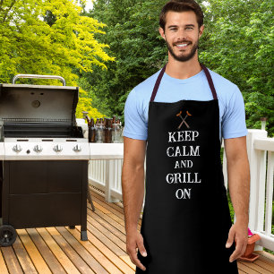 Keep Calm and Grill On BBQ White Typography Apron