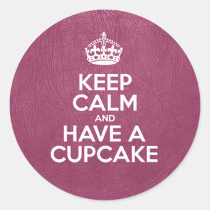 Keep Calm and Have a Cupcake - Pink Leather Classic Round Sticker