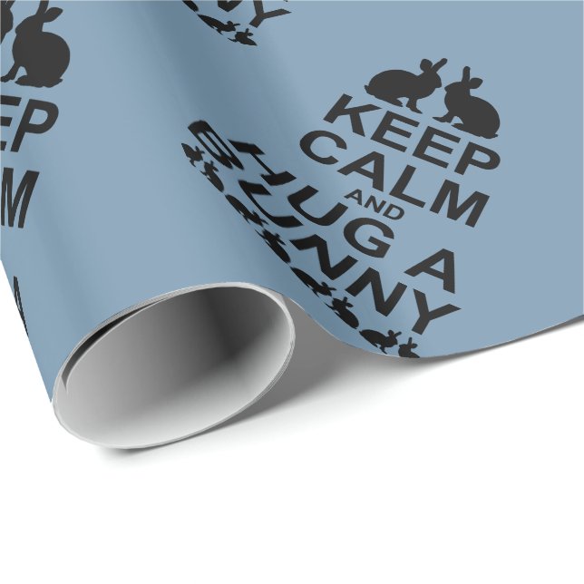 Keep Calm and Hug a Bunny Wrapping Paper (Blue) (Roll Corner)