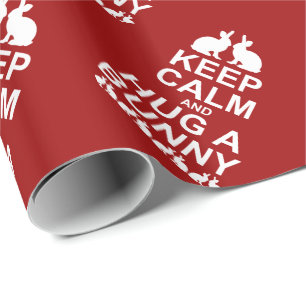 Keep Calm and Hug a Bunny Wrapping Paper (Red)