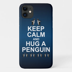 Keep Calm and Hug a Penguin iPhone 11 Case (Blue)