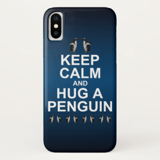 Keep Calm and Hug a Penguin iPhone X Case (Blue)