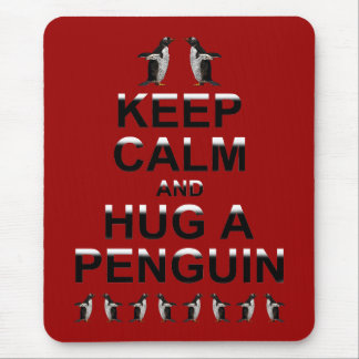 Keep Calm and Hug a Penguin Mousemat (Red)
