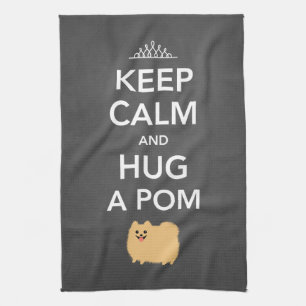 Keep Calm and Hug a Pom - Cute Tan Pomeranian Tea Towel