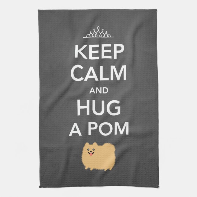 Keep Calm and Hug a Pom - Cute Tan Pomeranian Tea Towel (Vertical)